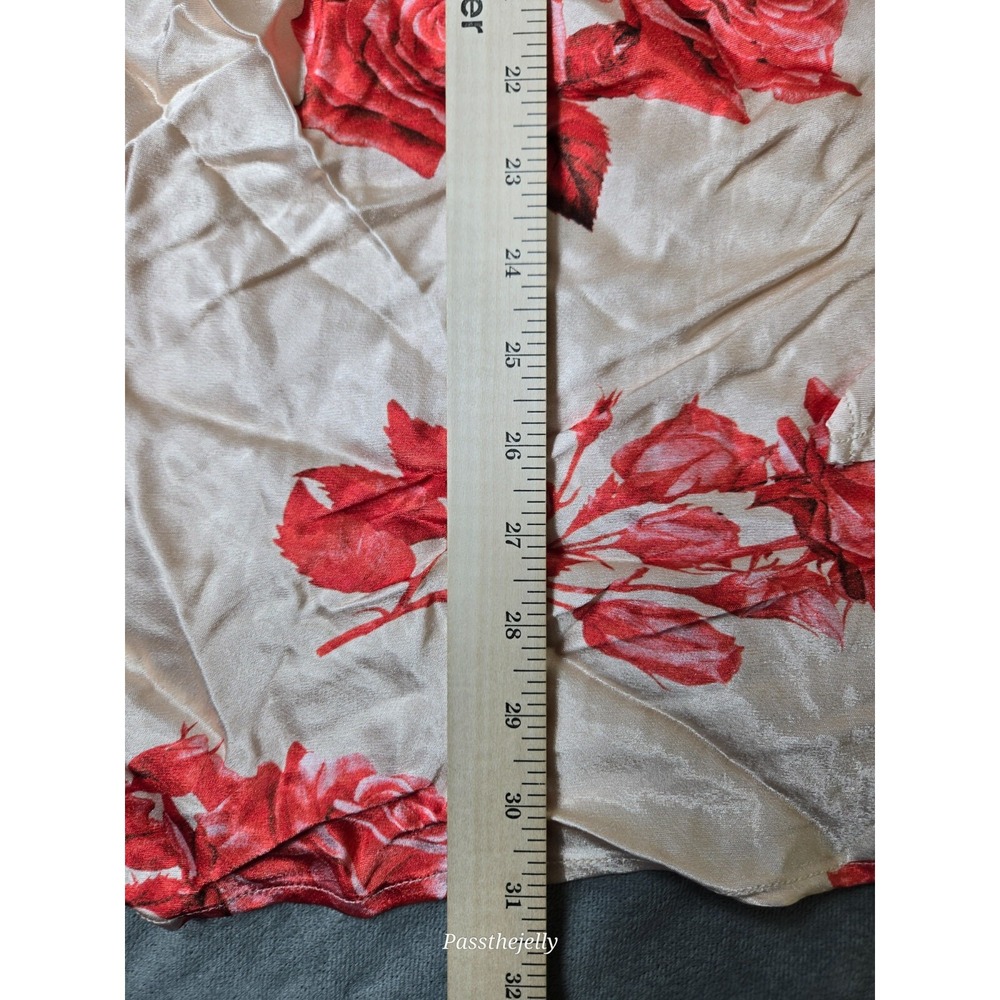 Meshki Women Dress Large Davina Satin Long Sleeve Mini Rose Print Ivory Red - Picture 7 of 12